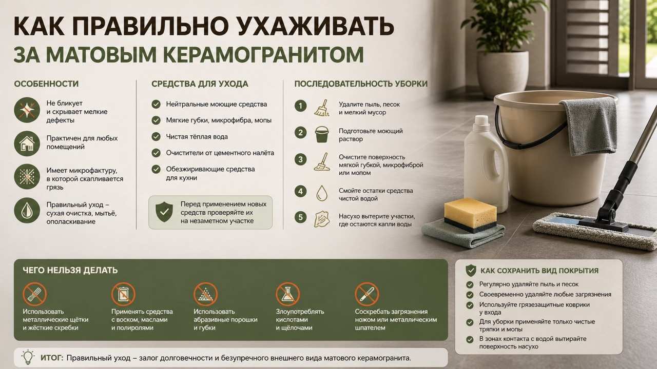 Как ухаживать за матовым керамогранитом